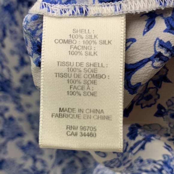 Rebecca Taylor Aimee Floral Blue & White Silk Sleeveless Blouse, size 0 - Picture 7 of 9